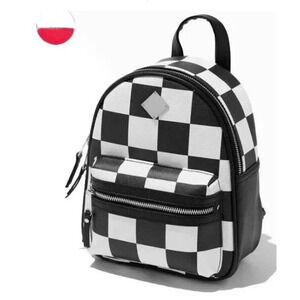 Black & White Check Faux Leather Mini Backpack